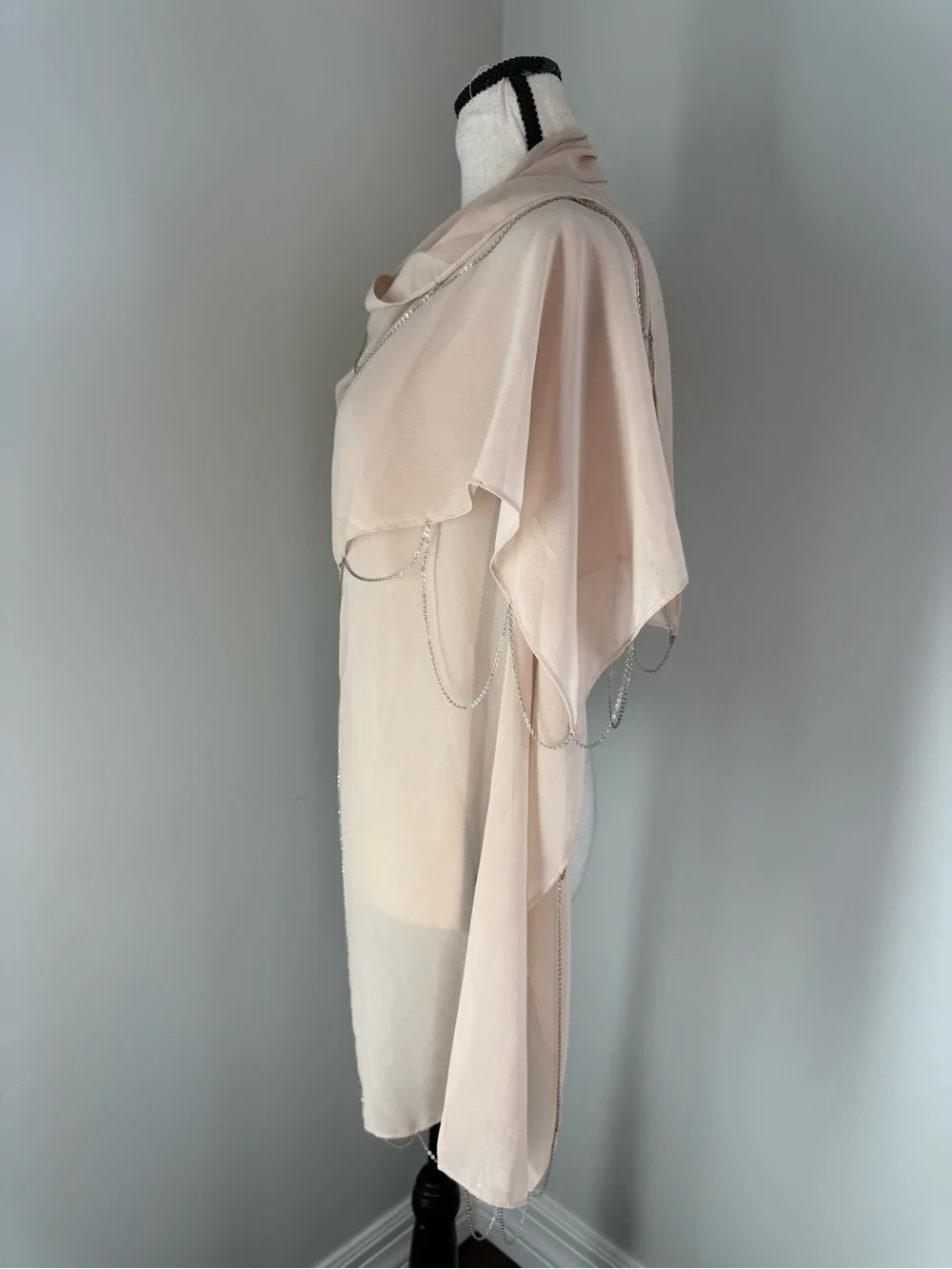 Champagne Beige Sheer Chain Trim Shawl Wrap Cape Wedding Evening Cover Up